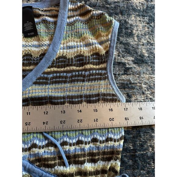 Y2K Babydoll Crochet Sweater Short Sleeve Bratz Doll Sz. Medium Vneck Blue Brown - Picture 5 of 5